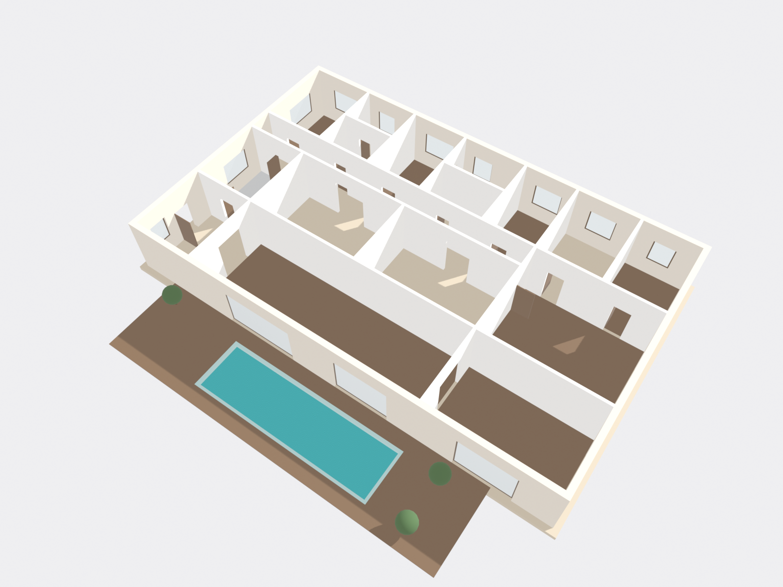 Rotatable 3D model of the fictional Penthouse Al Marsa, a 62nd-floor Dubai Marina penthouse with a glazed perimeter and a sky terrace pool