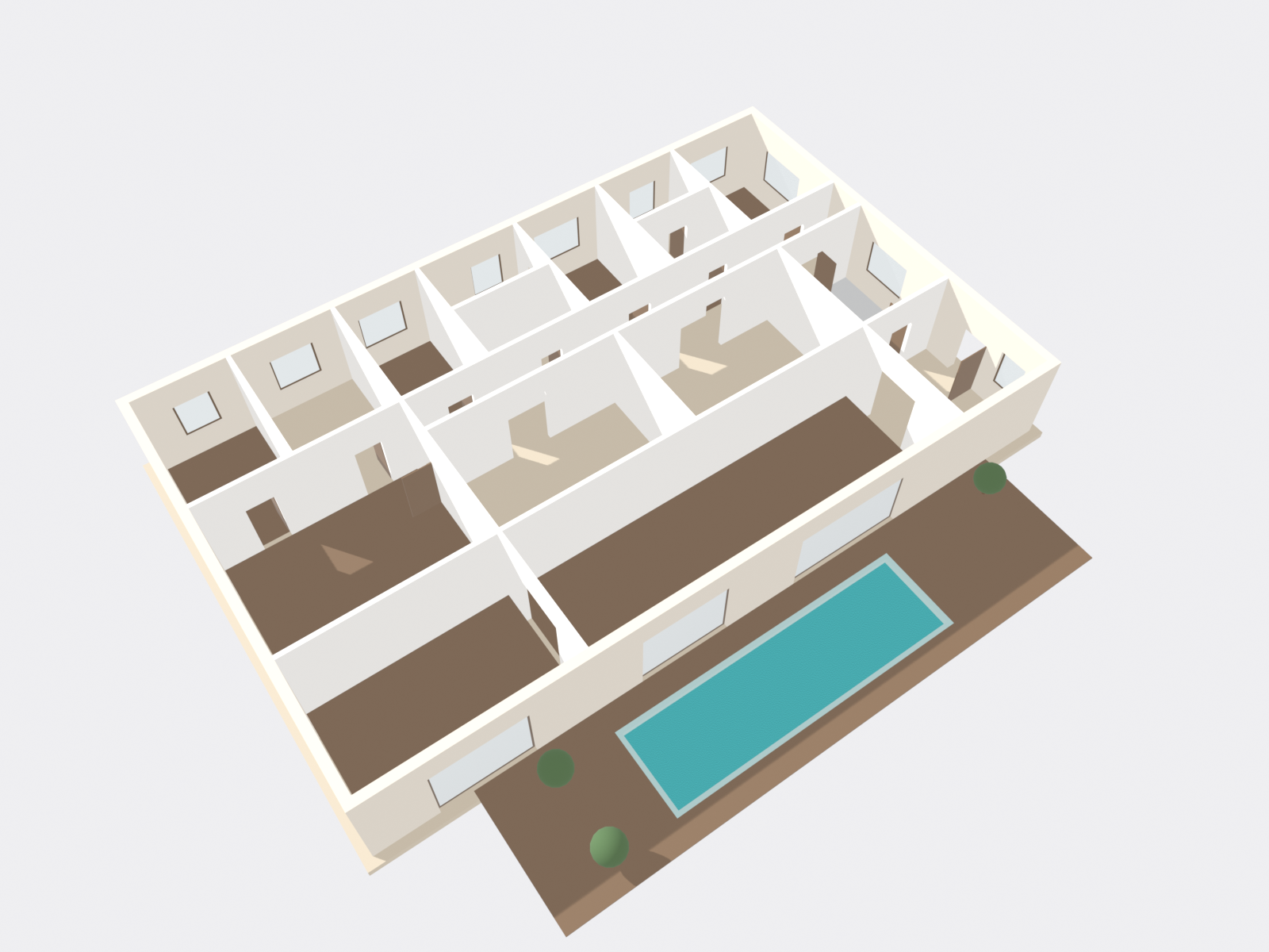 Rotatable 3D model of the fictional Penthouse Al Marsa, a 62nd-floor Dubai Marina penthouse with a glazed perimeter and a sky terrace pool